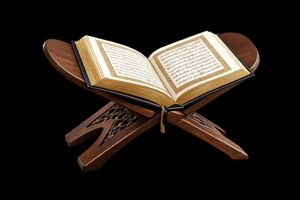 Holy Quran on Traditional Wooden Rehal Stand